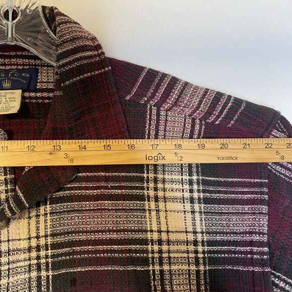 Vintage CZ Basics Plaid Shirt Men L Waffle Knit Button Up Grunge Work Made Nepal - Picture 6 of 7
